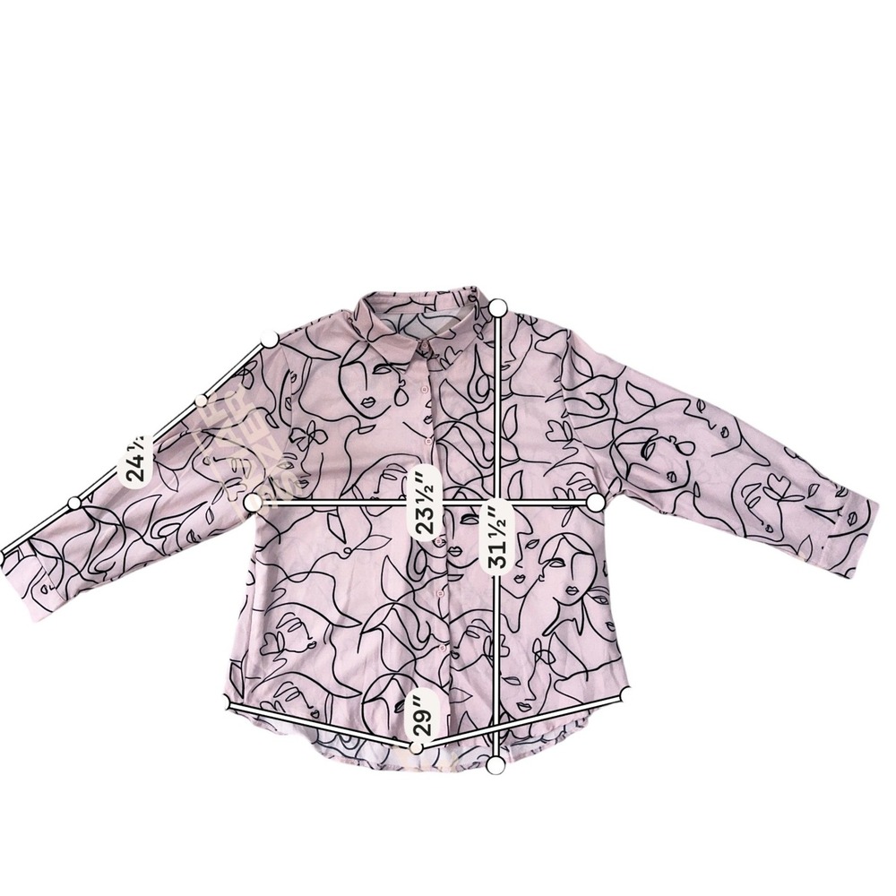 Shein Curve Pink Abstract Face Print Button Front Blouse 4XL (Fits XL XXL) - Picture 7 of 7